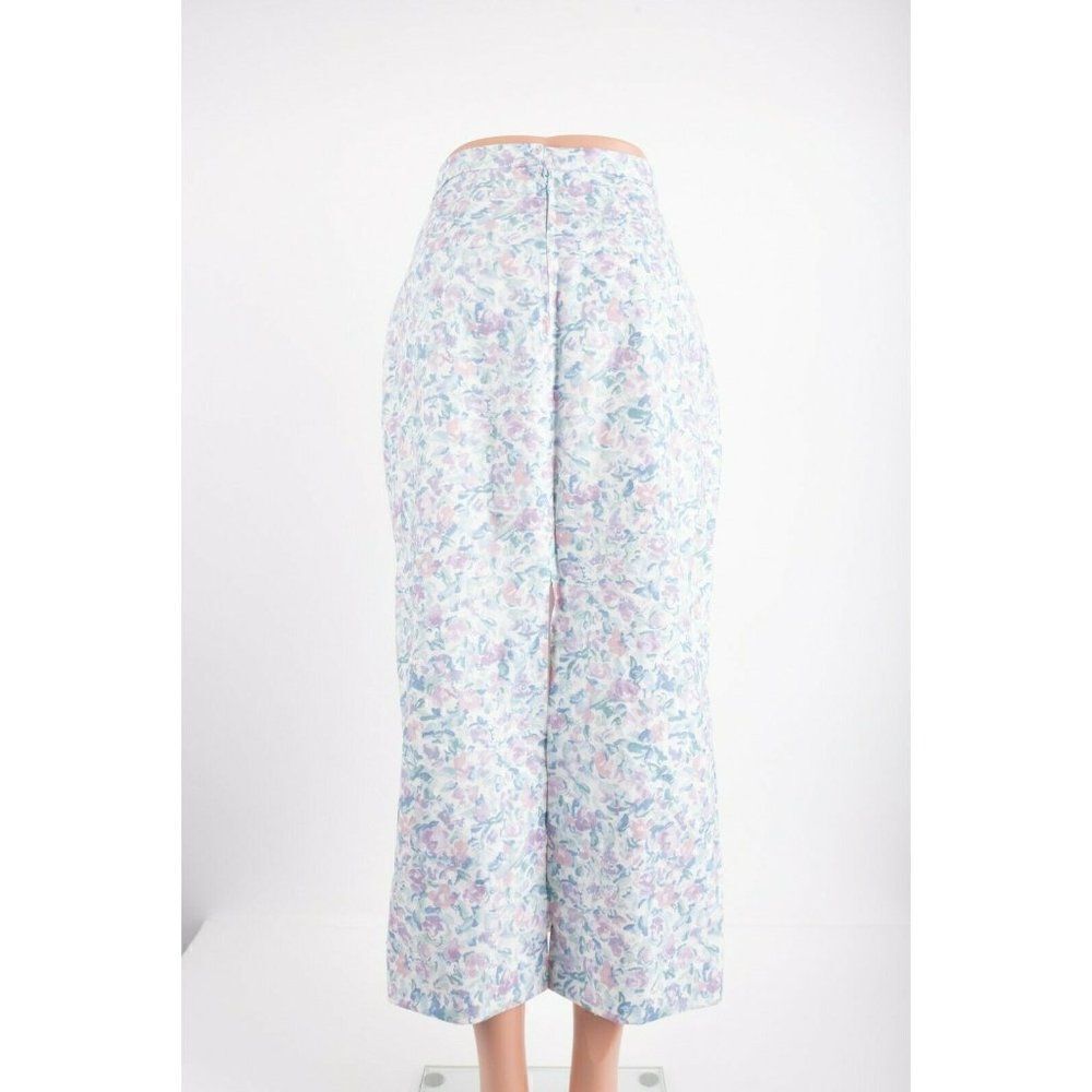 Vintage 1980s Womans Midi Skirt Suit M Blazer Pastel Floral Puff Sleeves Purple - Picture 6 of 12